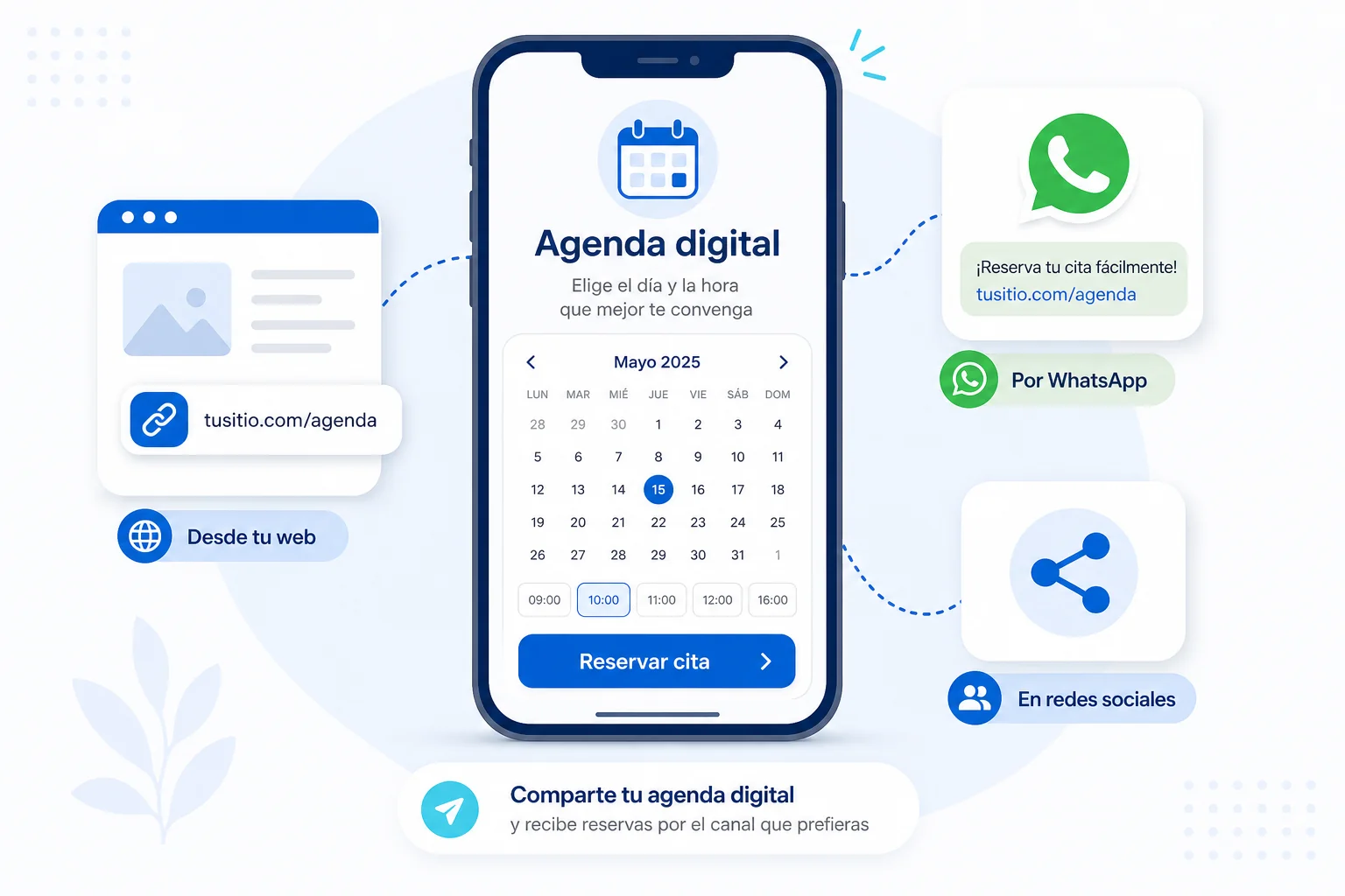 Ilustración de agenda digital compartida por web, WhatsApp y redes sociales